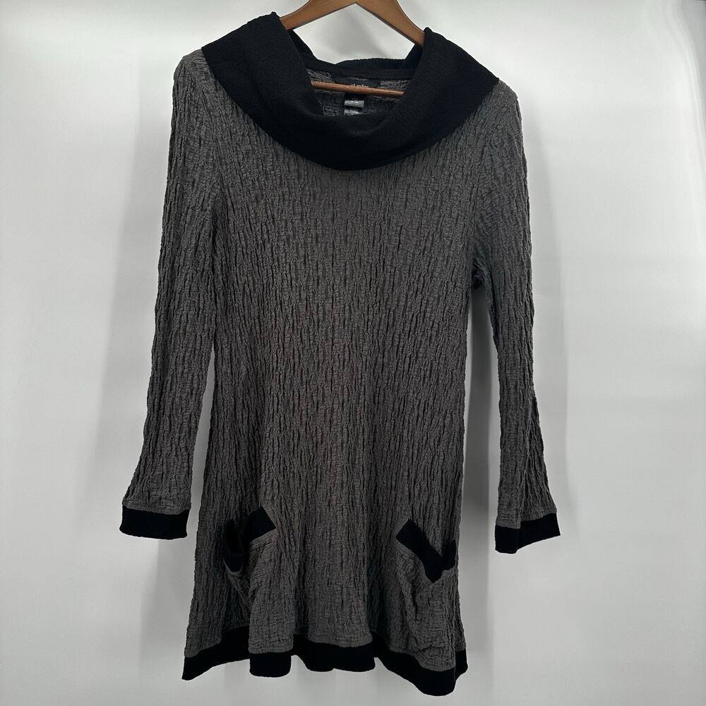 Ali Miles Tunic Top Shirt Womens Large Gray Textured Artsy Cowl Lagenlook‎ Art